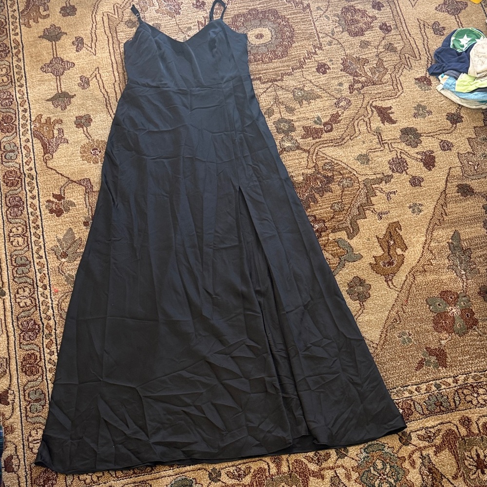 Classic Black Slip Dress with V-Neck